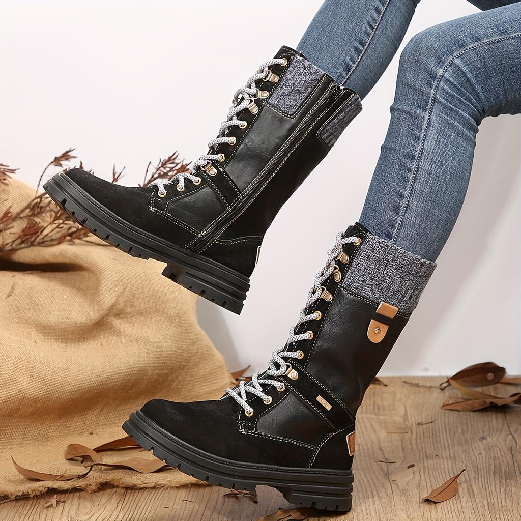 Women's Trendy Platform Boots 2024 Winner Fashion Lace Up Side Zipper Dress Women Shoes Women Comfortable Brown Long Boots