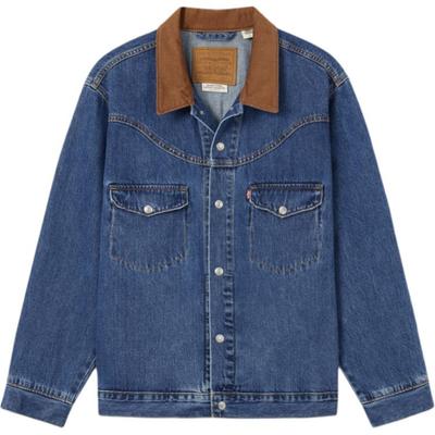 Levis Повседневная Удобная Простая Куртка Джинсовая Мужская с Цветным Блоком на Воротнике, Однобортная, с Длинным Рукавом, Куртки 002WN-0000