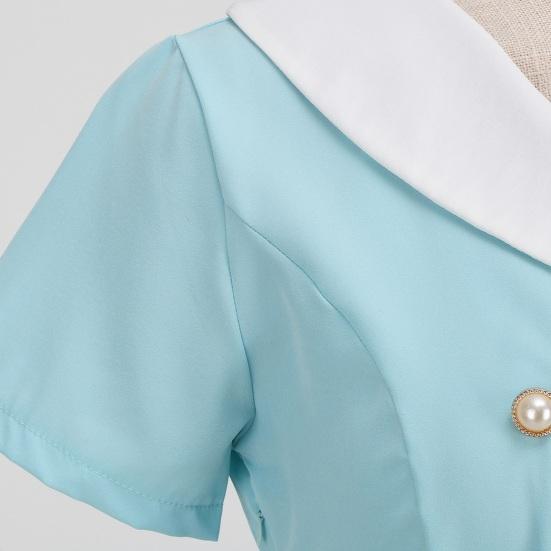 Женское платье для выпускного вечера Vinatge 50-х годов Вечернее платье трапециевидной формы с короткими рукавами и V-образным вырезом, декор на пуговицах, поддельное двубортное, со скрытой молнией, однотонное