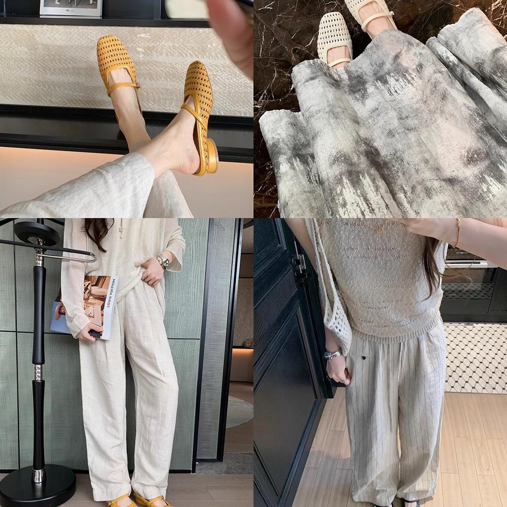 Retro Woven Hollow Square Head Word with Thick Heel Sandals Muller Half Slippers Women's Summer Outer Wear Bag Head Empty Single Shoes