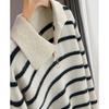 Women's Striped Long Sleeve Knit Sweater with Turn-Down Collar
