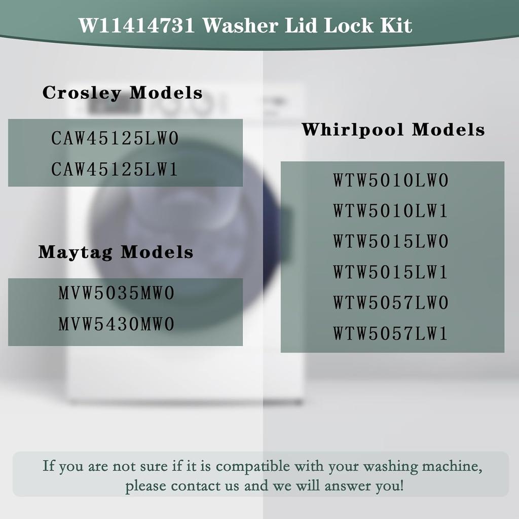 2025 Upgrade W11414731 WTW5010LW0 WTW5057LW0 MVW5430MW0 DTL60003 Washer Lid Lock Replacement OEM Assembly Fit For Whirlpool Replace WTW5057LW1