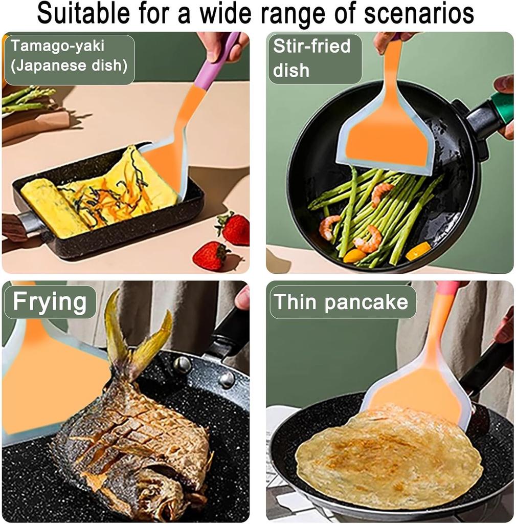 10inch Of Silicone Spatula, For Nonstick Cookware Flat Wide Pancake Multifunction Spatula Food Turner Heat Resistant Kitchen Omlet Flipper For Egg