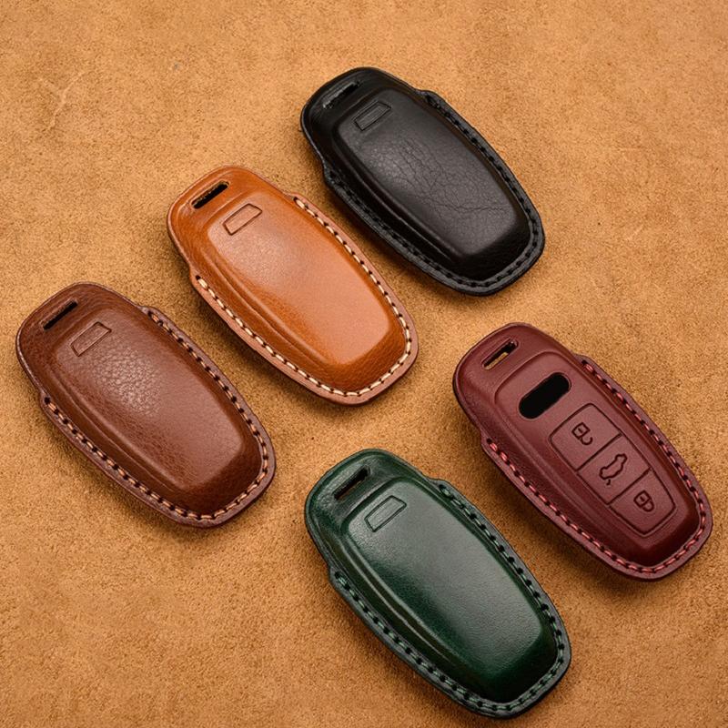 Leather Car Key Case Cover Fob For A3 A4 B9 A6 C8 A7 S7 4K A8 D5 S8 Q7 Q8 SQ8 E-tron 2018 2019 2020 2021 Auto Accessories