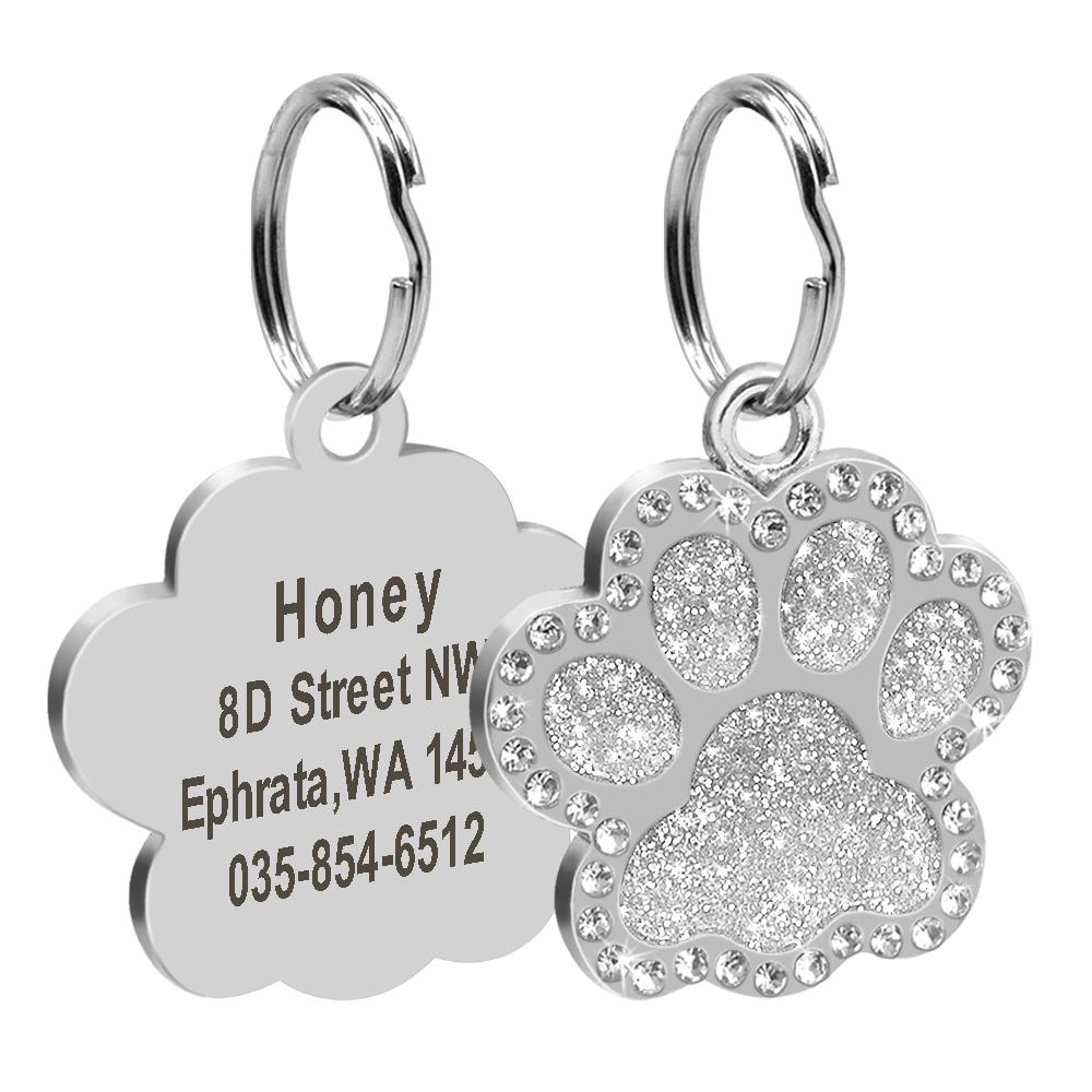Bling Dog ID Tag Personalized Gorgeous Dog Tags for Small Medium Dog Footprint Custom Pet Name Tag Plate Collar Accessories