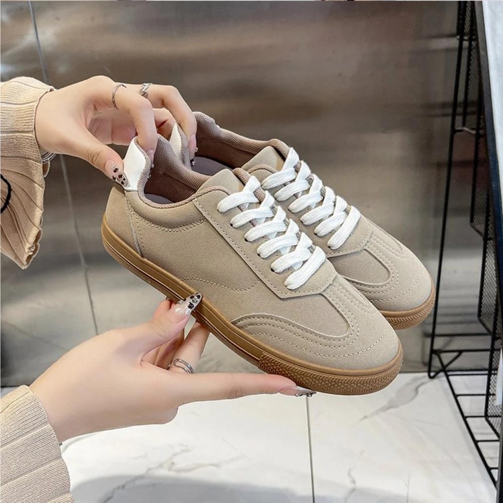 Spring and Autumn Women Casual Shoes Fashion Lace-up Low-top Khaki Round Headed Flat Bottomed Design Women's Shoes Size 35-42