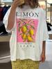 Lemon Fruit Print T-Shirts Cotton Women Graphic Tops Vintage Aesthetic Botanical Streetwear Shirt Cottagecore Clothes Oversized