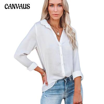 Весенне-осенняя женская рубашка, повседневная свободная блузка с длинным рукавом, рубашка с v-образным вырезом и пряжкой, топы