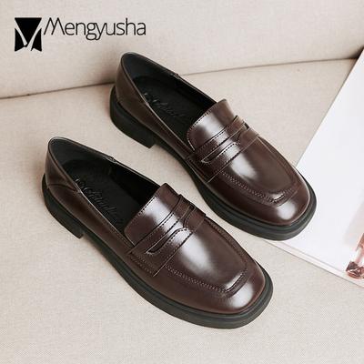 Мода 2024 года Брендовая обувь Женская однотонная кожаная обувь на плоской подошве Женские оксфорды с квадратным носком Мокасины без застежек для студентов Дерби Буллок Женские швейные мокасины