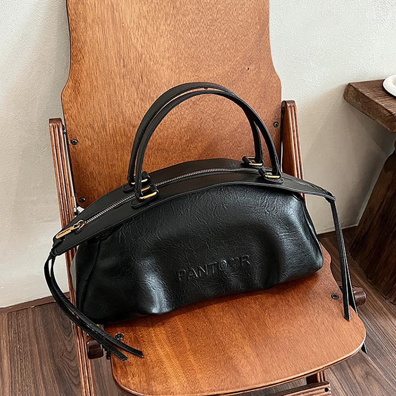 Осень Зима Женская Сумка Большая Вместимость Сумка Боулинг Повседневная Сумка Через Плечо Винтажный Стиль Коричневая Кожаная Сумка CLE