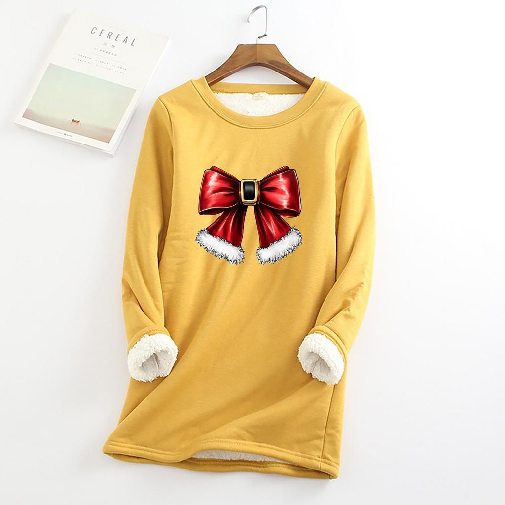 Женский круглый вырез с принтом из утолщенного плюша и кашемира, теплый длинный топ