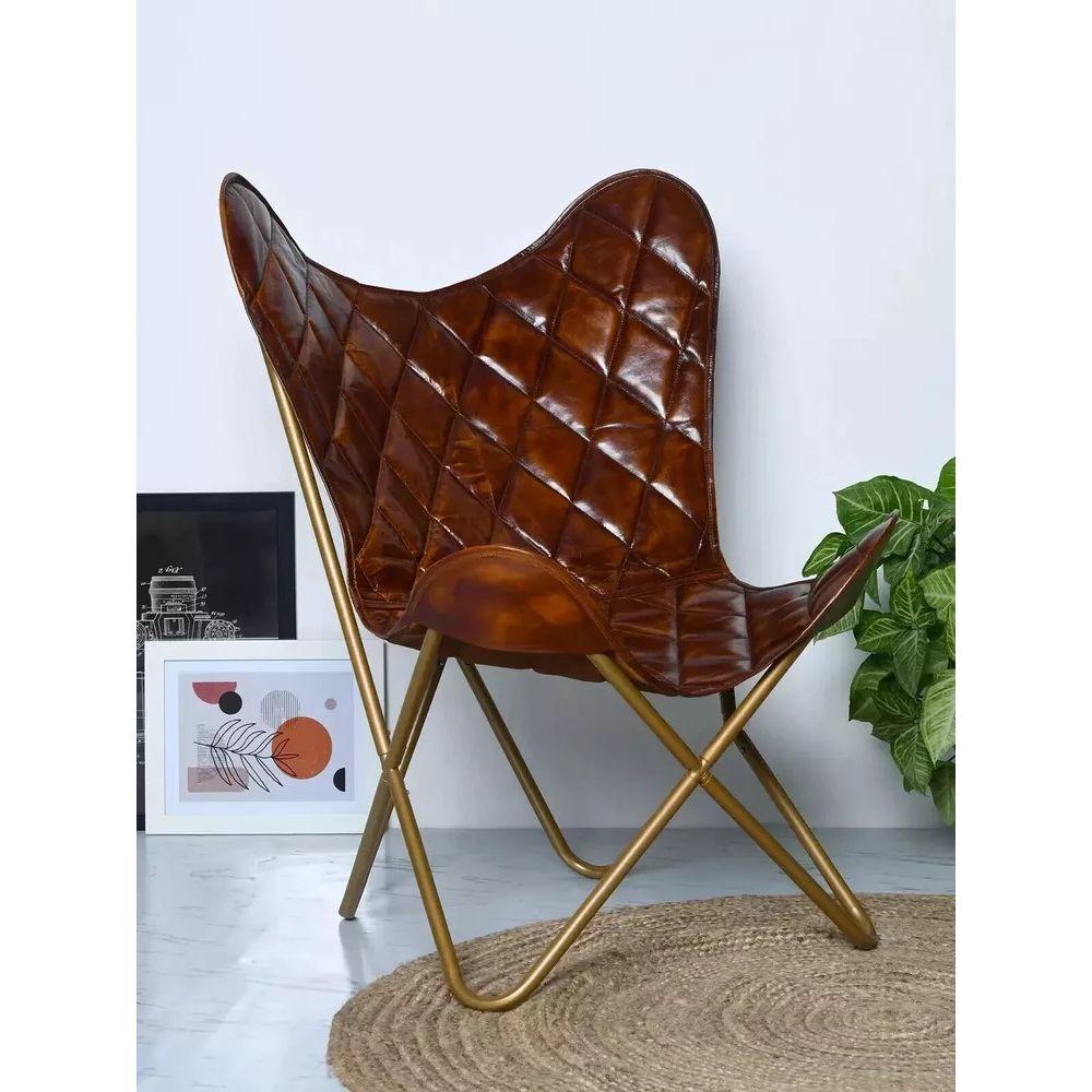 New Vintage Leather Butterfly Chair Leather Accent Chair Living Room Chair. BUTTERFLY CHAIR
