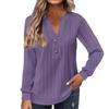 Autumn and Winter Women's Long Sleeved Solid Color V-neck Button T-shirt Top