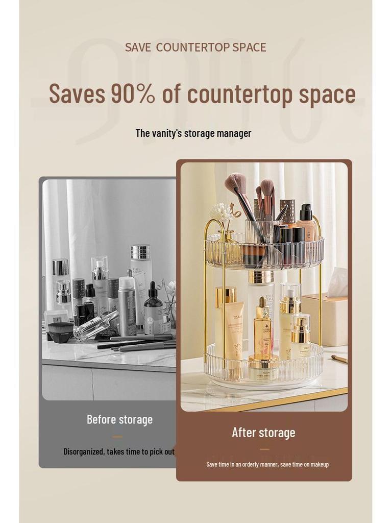 Rotating Vanity Organizer: Multifunctional Cosmetic Shelf for Lipsticks & Brushes