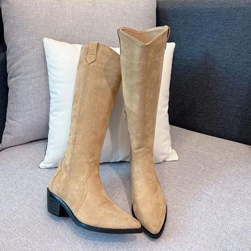 Fashion Middle Heel Autumn Ladies Knee High Shaft Shoes Winter 2024 Women's Long Boots Sale Footwear New Rock Pu Boot On Promotion Goth