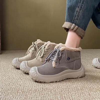 Нескользящие повседневные универсальные короткие ботинки с круглым носком, теплые женские хлопковые ботинки из плюша и нубука