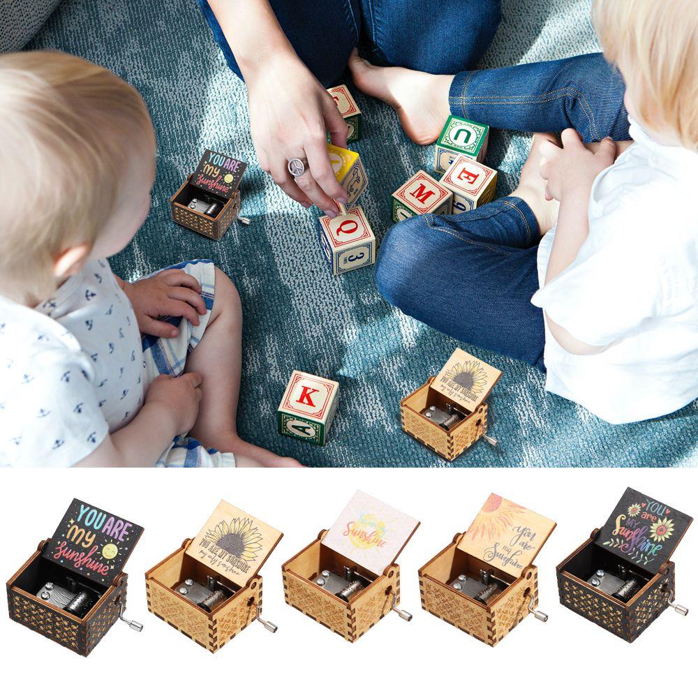 Wooden Suitable Gifts You are My Sunshine Music Box Hand-Cranked Black Engraved Musical Boxes