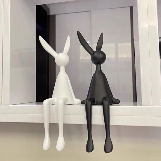 Статуэтка сидящего кролика, длинноногого кролика, смоляная статуэтка, скульптура животного, домашний офис, книжная полка, настольное пасхальное украшение, орнамент