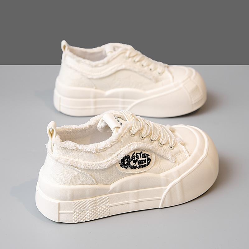 Thick-soled Heightening Low-top Canvas Shoes Women's 2024 Spring and Summer New Little White Shoes Versatile Student Sports and Leisure Boar