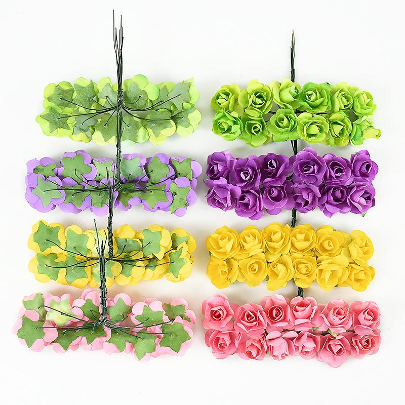 144pcs Mini 2cm Paper Rose Flower Heads Bouquet Artificial For Wedding Home Decoration Scrapbooking DIY Wreath