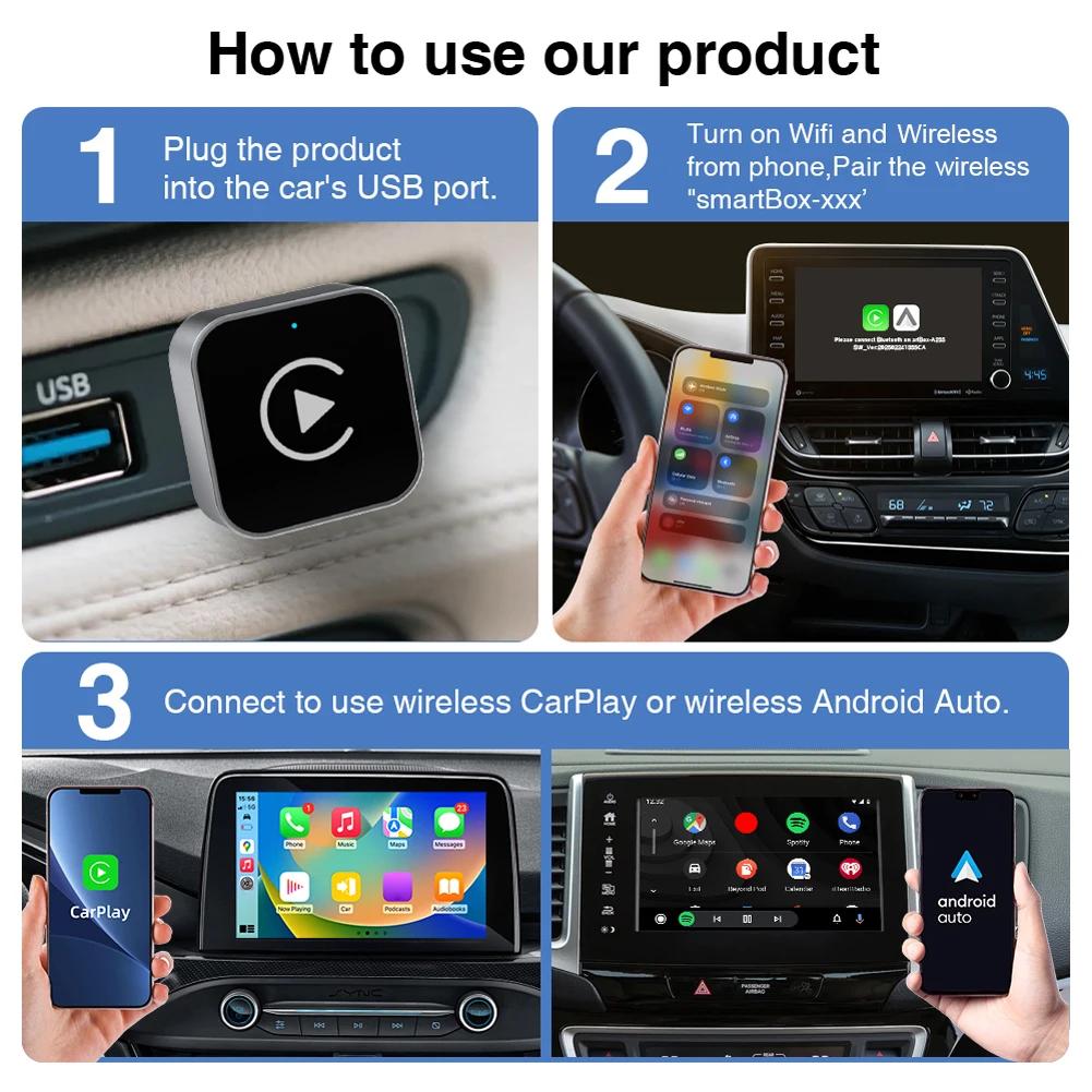Беспроводной адаптер 2 В 1 CarPlay Android Auto, проводной адаптер CarPlay для iPhone, беспроводное управление, Plug & Play CarPlay