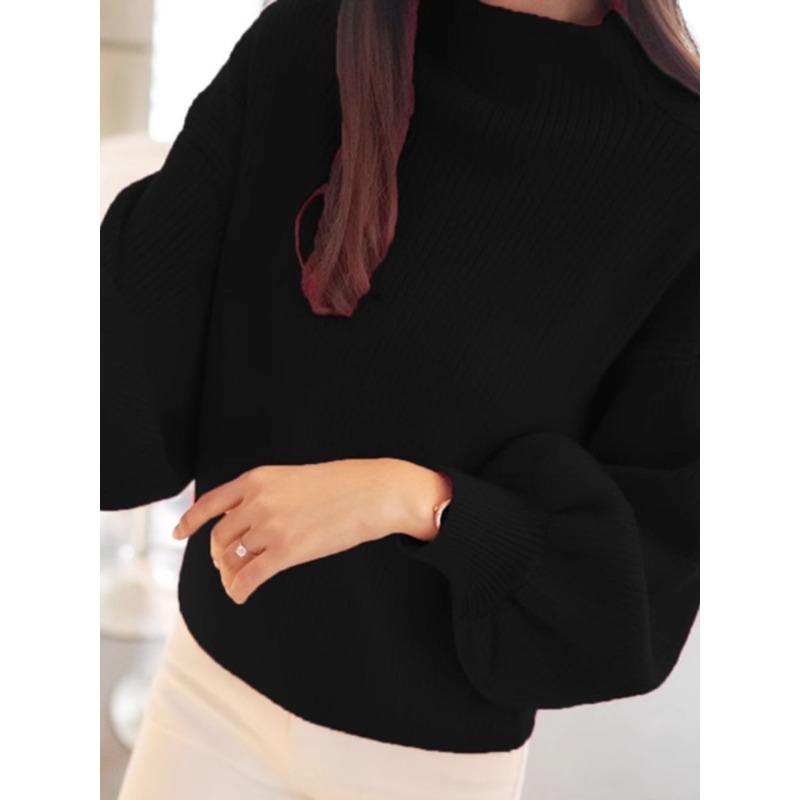 Осень и зима новый полуводолазка низ вязаный свитер корейская мода женский свободный пуловер фонарь длинный рукав топы свободная повседневная одежда 2101