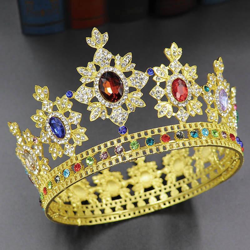 Round Full Circle Bridal Crown Baroque Alloy Rhinestone Crown Wedding Headdress Bridal Crown