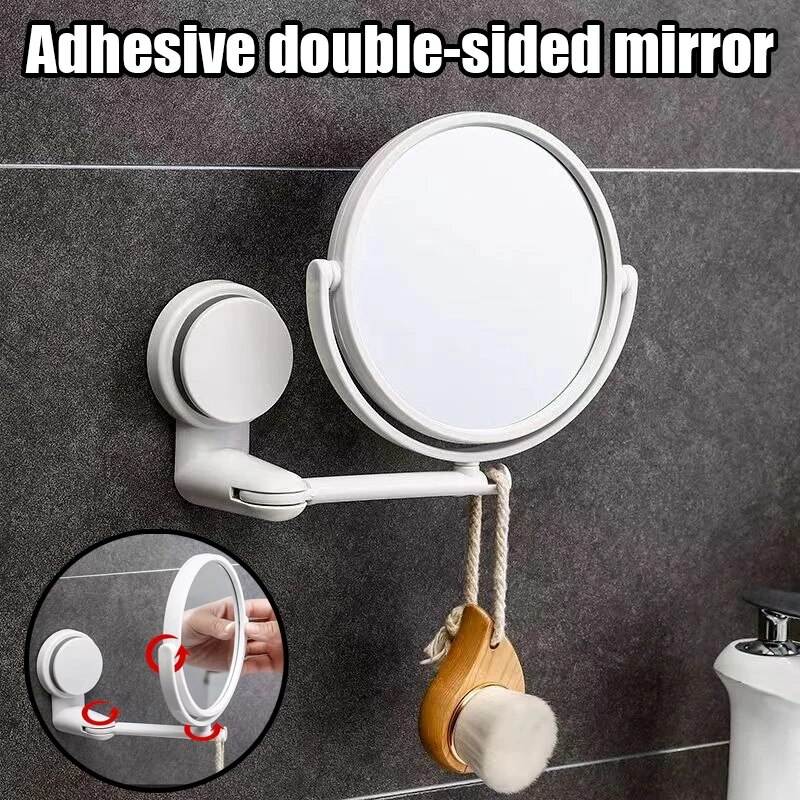 Adhesive Dual-sided Mirror Suction Cup Rotatable Makeup Mirror Adjustable Multi-angle Cosmetic Mirror Bathroom with Hooks