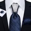 Formal White Necktie Set for Men Silver Ring Striped Silk Woven Ties Hanky Cufflinks for Wedding
