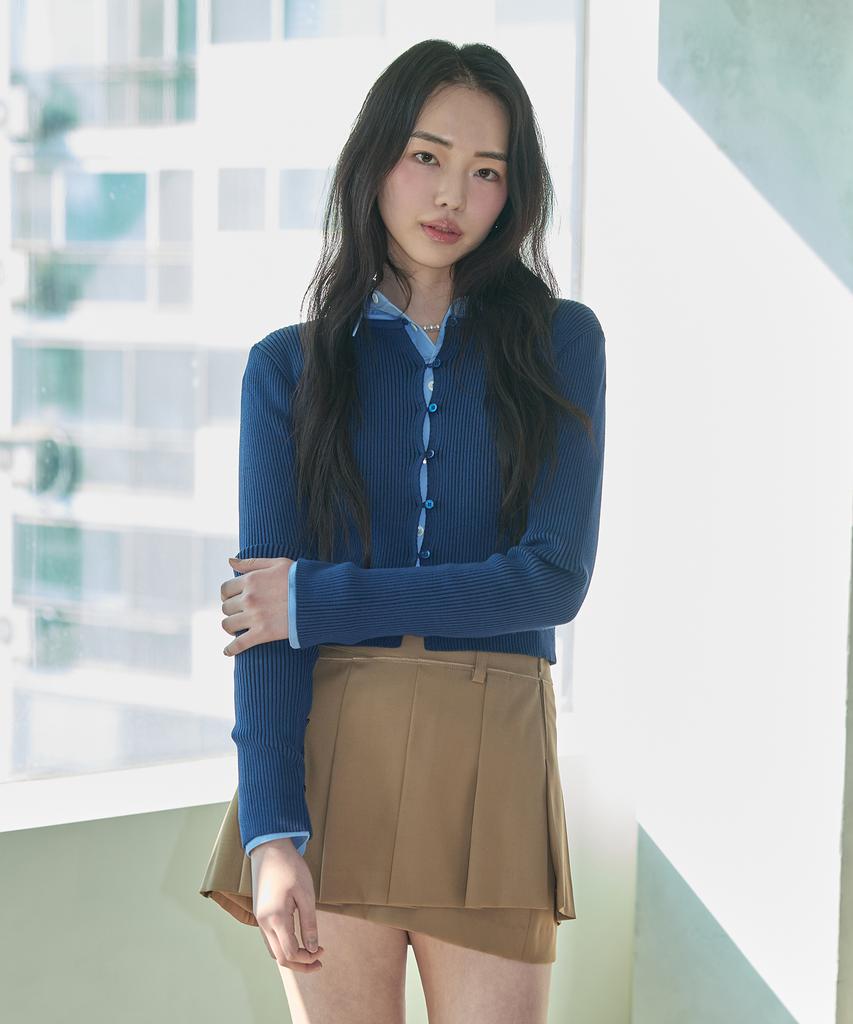 INSTANTFUNK Two-Tone Ribbed Button Cardigan