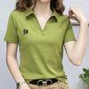 Polo T Shirt for Women Short Sleeve Summer V-neck Letter Pullover Knitted Tees Female Clothing Plus Size Ladies Tops