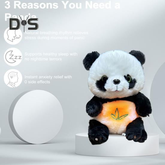 Panda Bear Plush Toy with Sound Light Sensing Soft Comfortable Stuffed Animal for Anxiety Relief Soothing Sleep Companion with Musical Lights