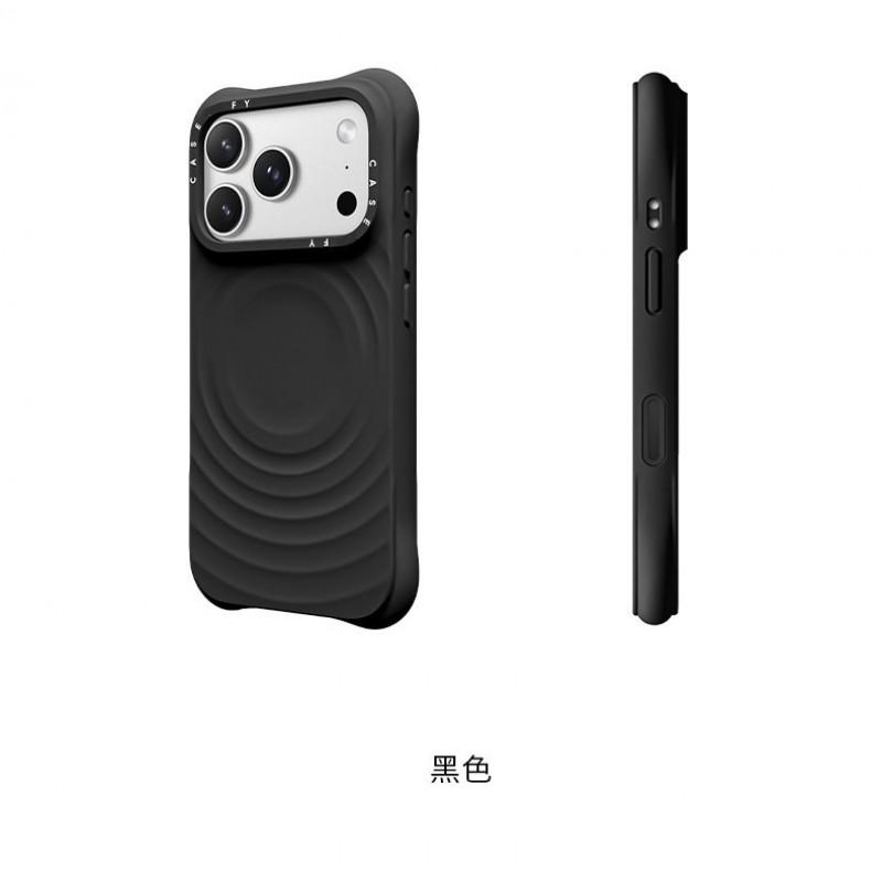 Премиальный чехол из жидкого силикона для iPhone 17 Pro Max с емкостной кнопкой, высокая версия, совместимый с MagSafe, с текстурой волны