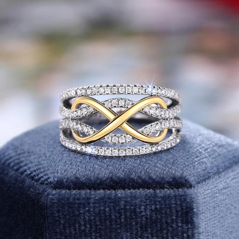 Роскошные кольца Infinity Design из стерлингового серебра 925 пробы для женщин, ослепительные фианиты, элегантные аксессуары для пальцев, ювелирные изделия для свадебной вечеринки