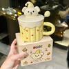 Cartoon Three Dimensional Puppy Lid Ceramic Cup with Spoon Cute Children's Household Mug Breakfast Milk Cup Souvenir