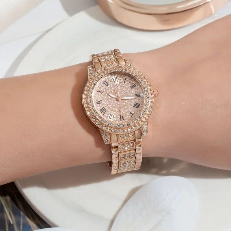 Роскошные женские часы с бриллиантами, элегантные брендовые кварцевые стальные часы-браслет, женские модные наручные часы с кристаллами циркона