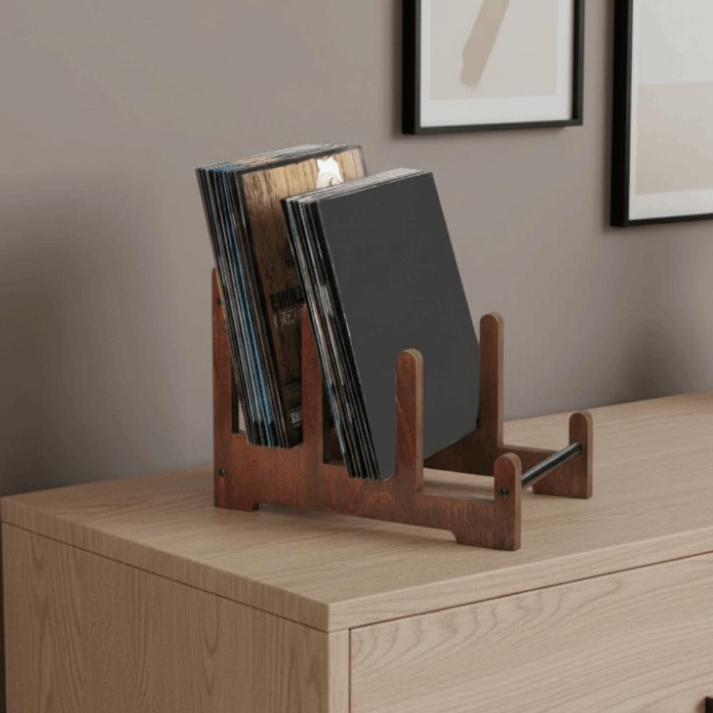 Large Capacity Vinyl Record Holder Brown Book Storage Rack Vintage CD Display Stand CDs
