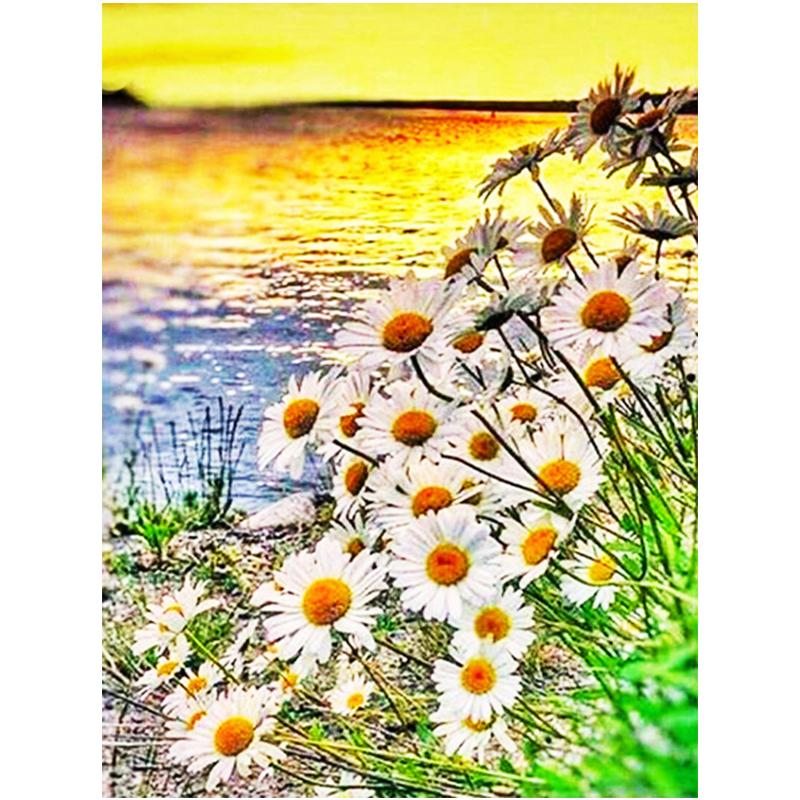5d Painting Diamond Diy Daisy Flowers Kit Full Drill Round Embroidery Mosaic Picture With Rhinestones Home Decoration Gift
