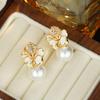 1 пара сережек-капель с искусственным жемчугом и блестящими стразами в форме цветка, серьги-гвоздики для выпускного вечера, юбилея, ювелирного подарка