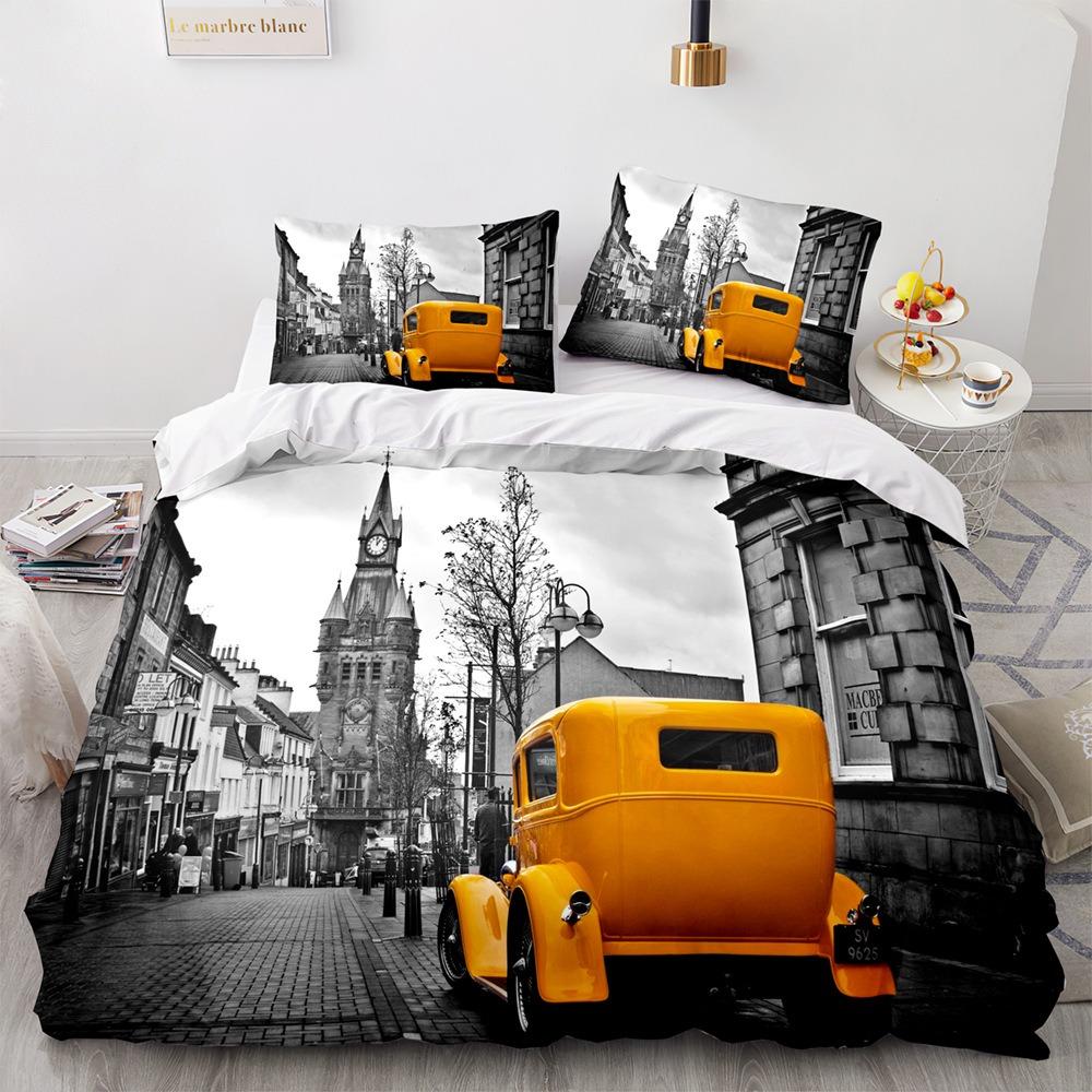 Комплект постельного белья в стиле ретро с изображением автомобиля, 3D HD-печать для детей и подростков, для мужчин, пододеяльник, наволочка, 2/3 шт., односпальная двуспальная кровать, покрывало для кровати размера «king-size», подарок