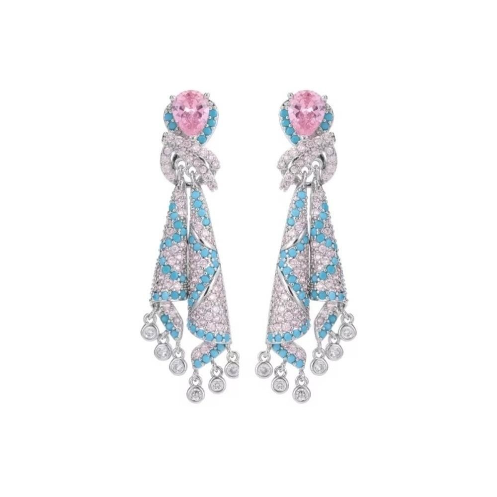 Ethnic Style Crystal Studded Earrings Zircon Pendant Earrings Fashionable Women Earrings Banquets