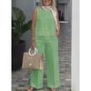 Women's Summer Fashion Simple Sleeveless Top Loose Wide Leg Pants Cotton Linen Set Suits & Sets Women’s