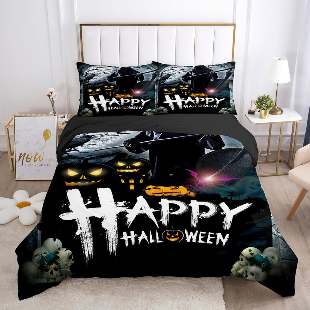 Halloween Soft Material Comfortable Breathable Pumpkin Pattern Duvet Cover 3d Printed Bedding Set Suitable For All Seasons
