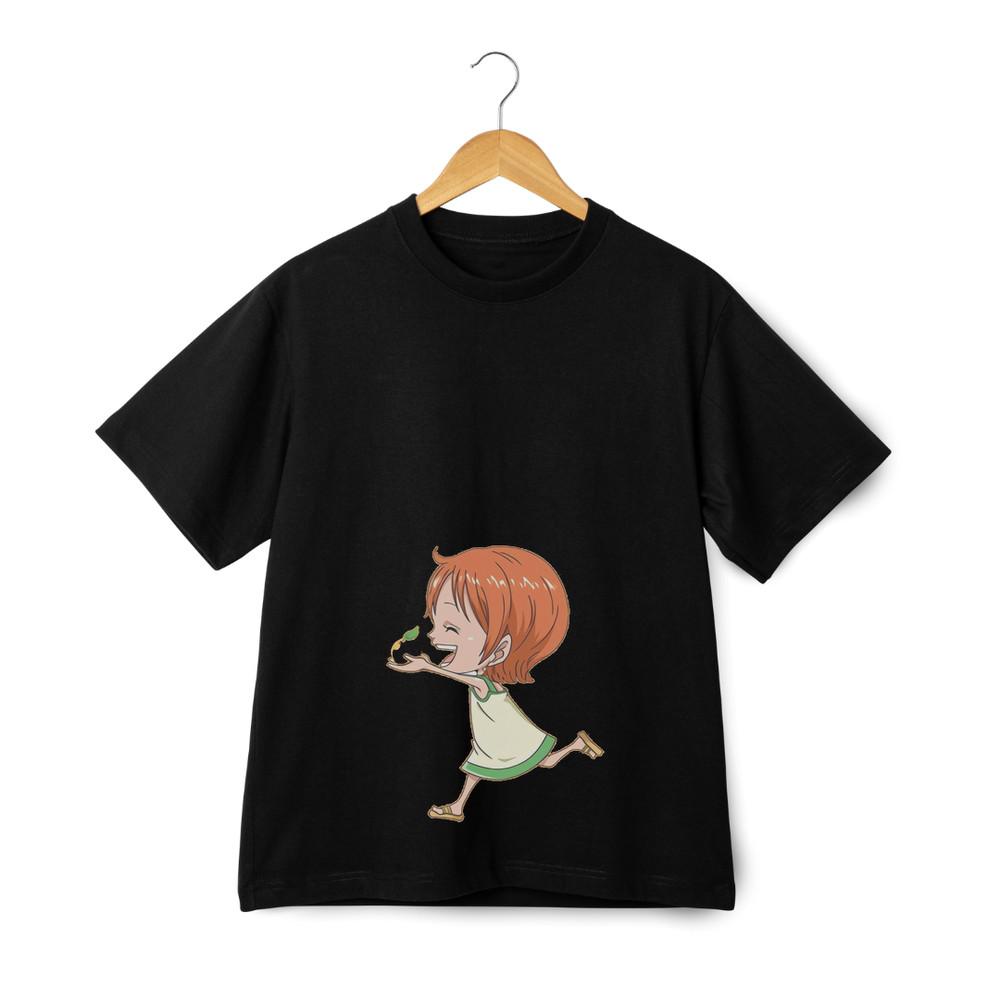 One Piece Nami Chibi Running Graphic T-shirt Trendy Anime Streetwear Tee