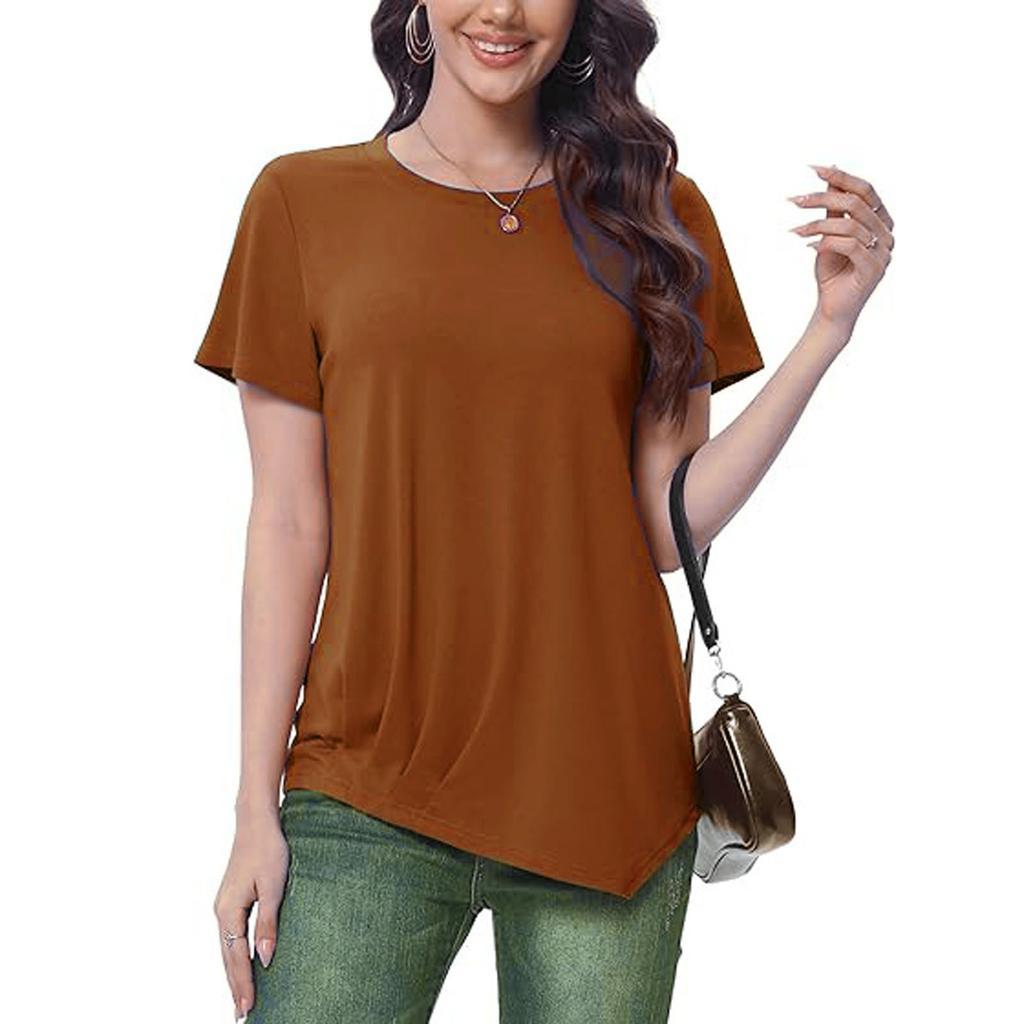 Женские летние топы с короткими рукавами, однотонные рубашки с круглым вырезом, повседневные футболки