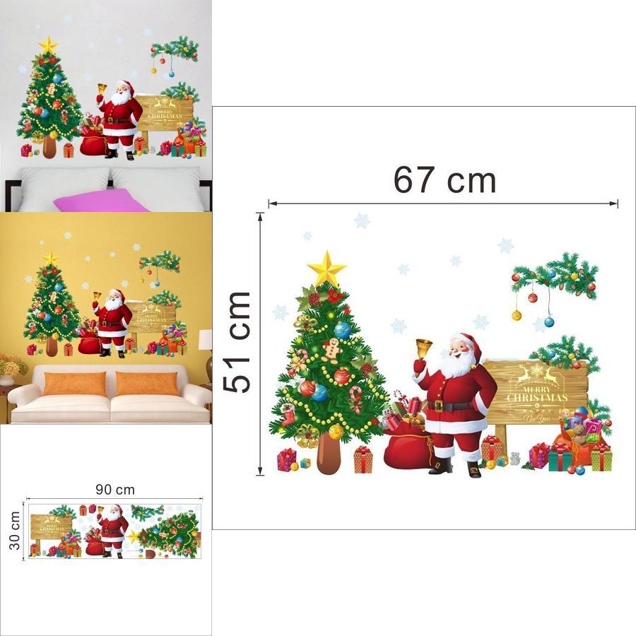 Праздничный настенный декор ПВХ съемная рождественская наклейка на стену с Сантой и елкой для гостиной и прихожей