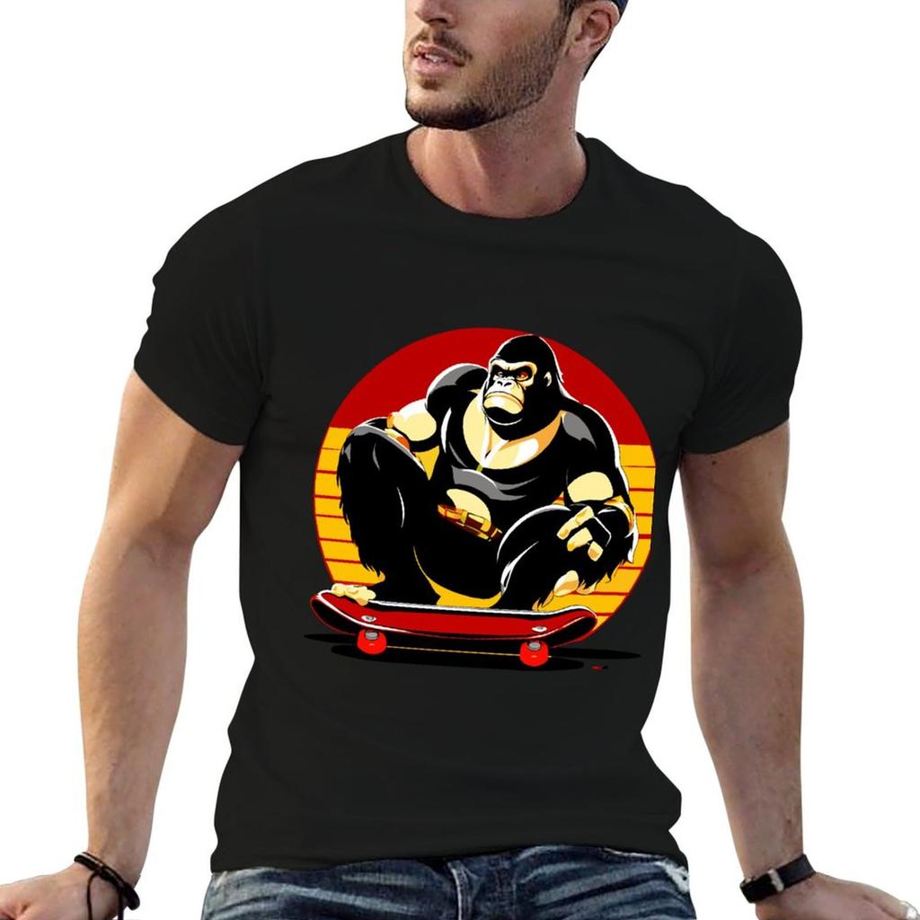 King Kong On Skateboard Tshirt Basic Short Sleeve Cotton Blend Tshirt