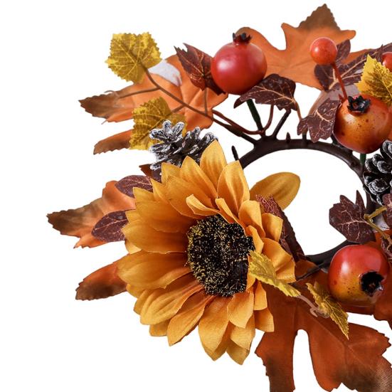 Осенний гранатовый свечной венок, реалистичная имитация кленового листа, гирлянда из свечей с подсолнухом, шишка, искусственное свечное кольцо для венка на День благодарения
