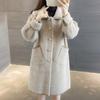 Faux Mink Jacket Women Autumn and Winter Loose Thin Warm and Versatile Coat Striped Medium-length Solid Color Leisure Coat