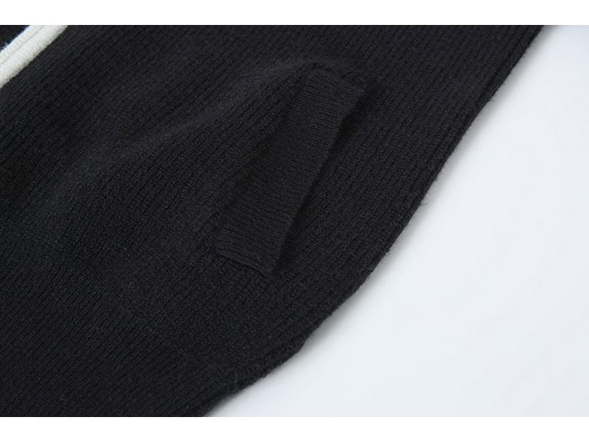 Унисекс Осенне-Зимний Кардиган на Молнии с Каменным Узором: Стойка воротника, Деталь с нашивкой, Двухцветный вязаный свитер